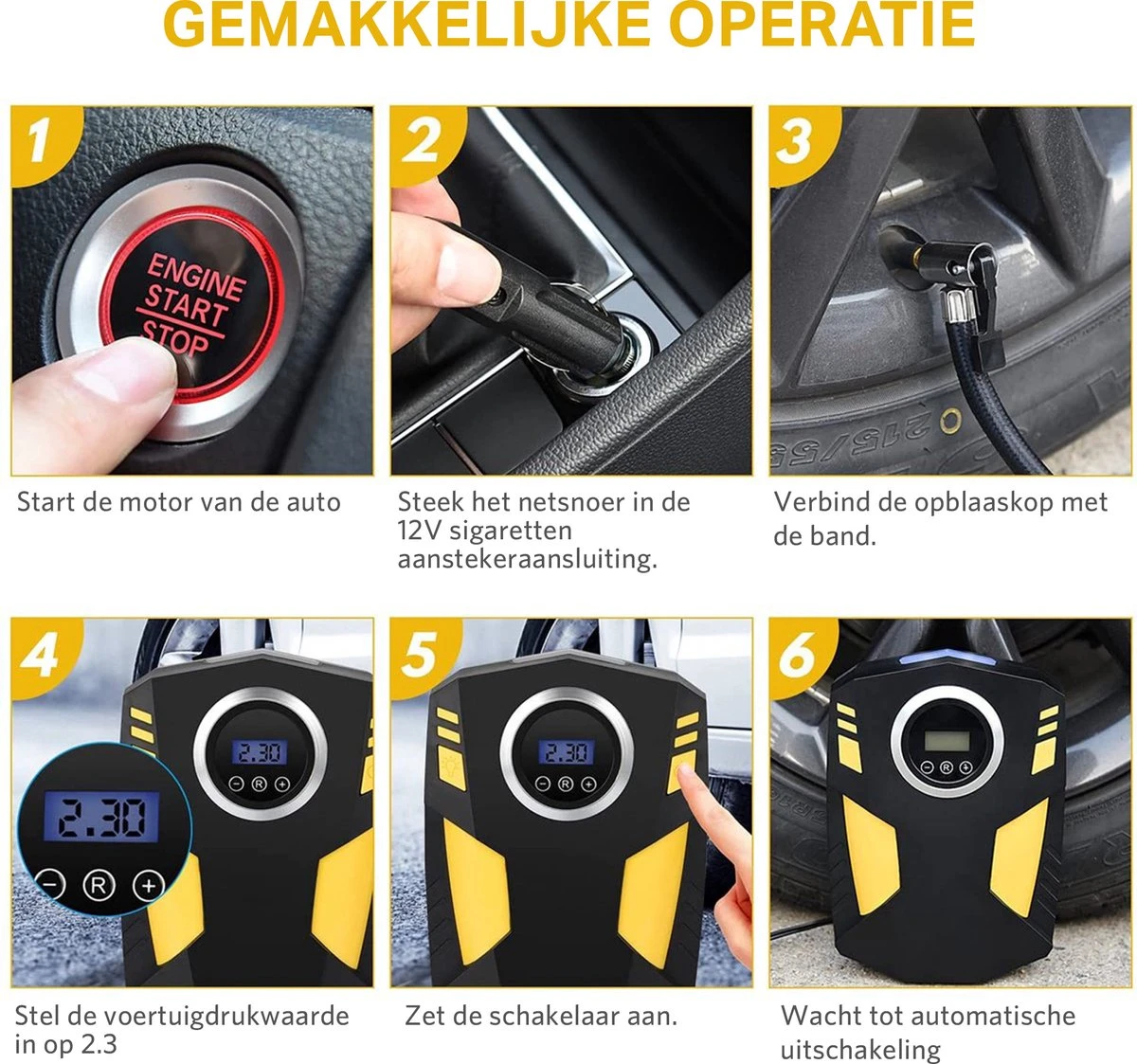 TRANSNECT Compressor Bandenpomp – Luchtcompressor – Elektrische 12V - 35 L/Min - 100psi - Draagbaar - Voor Auto, Motorfiets 9 TRANSNECT Compressor Bandenpomp – Luchtcompressor – Elektrische 12V - 35 L/Min - 100psi - Draagbaar - Voor Auto, Motorfiets - Afbeelding 7