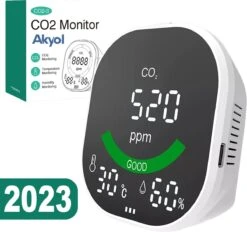 Akyol - Co2 Meter - CO2 Melder Met Thermometer En Luchtvochtigheidsmeter - Co2 Meter Binnen - Co2 Meter - Luchtkwaliteitsmeter