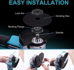 Deutsche Stahl Haakse Slijper - Slijptol - Gereedschap - Slijpmachine - Draadloos - 24V Accu - 2 Batterijen - 7000RPM - 1 Uur Snellader - 2 Zaagblad Van 125mm - Softgrip - Met Tas - Blauw -Makita Winkel 1200x1134 1