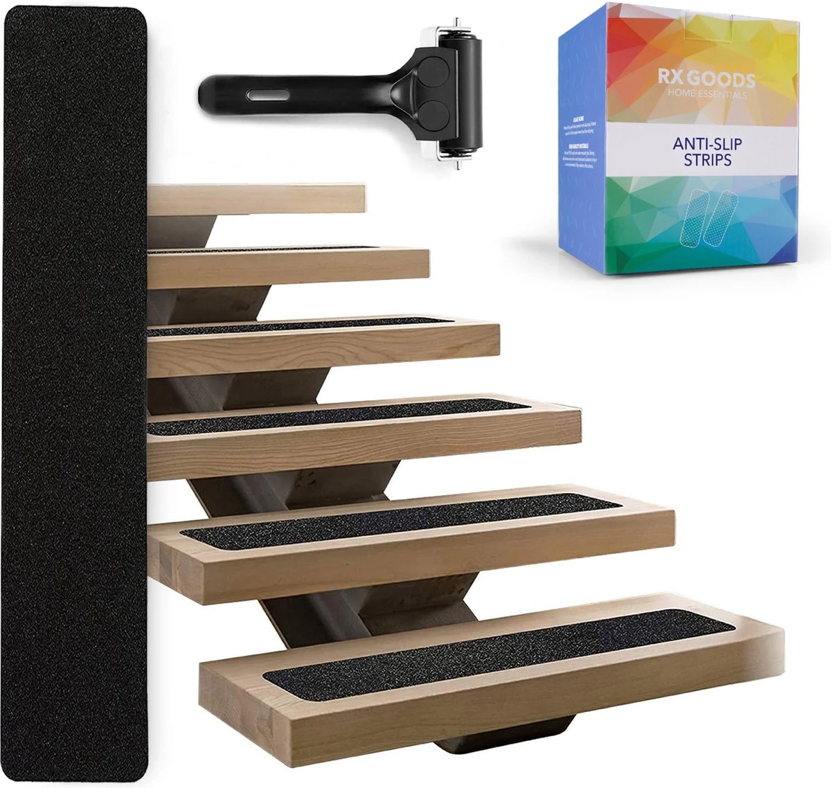 RX Goods 15 Stuks Zelfklevende Anti Slip Strips Met Roller – 60 X 10 Cm – Grip Stickers - Zwarte Tape 3 RX Goods 15 Stuks Zelfklevende Anti Slip Strips Met Roller – 60 X 10 Cm – Grip Stickers - Zwarte Tape