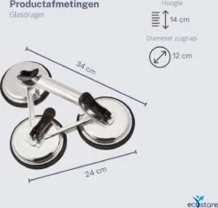 Professionele Aluminium Zuignap - Glasdrager - Glasplaatdrager - Tegelzuignap - Drie Zuignappen - 155 Kg -Makita Winkel 1200x1142 17