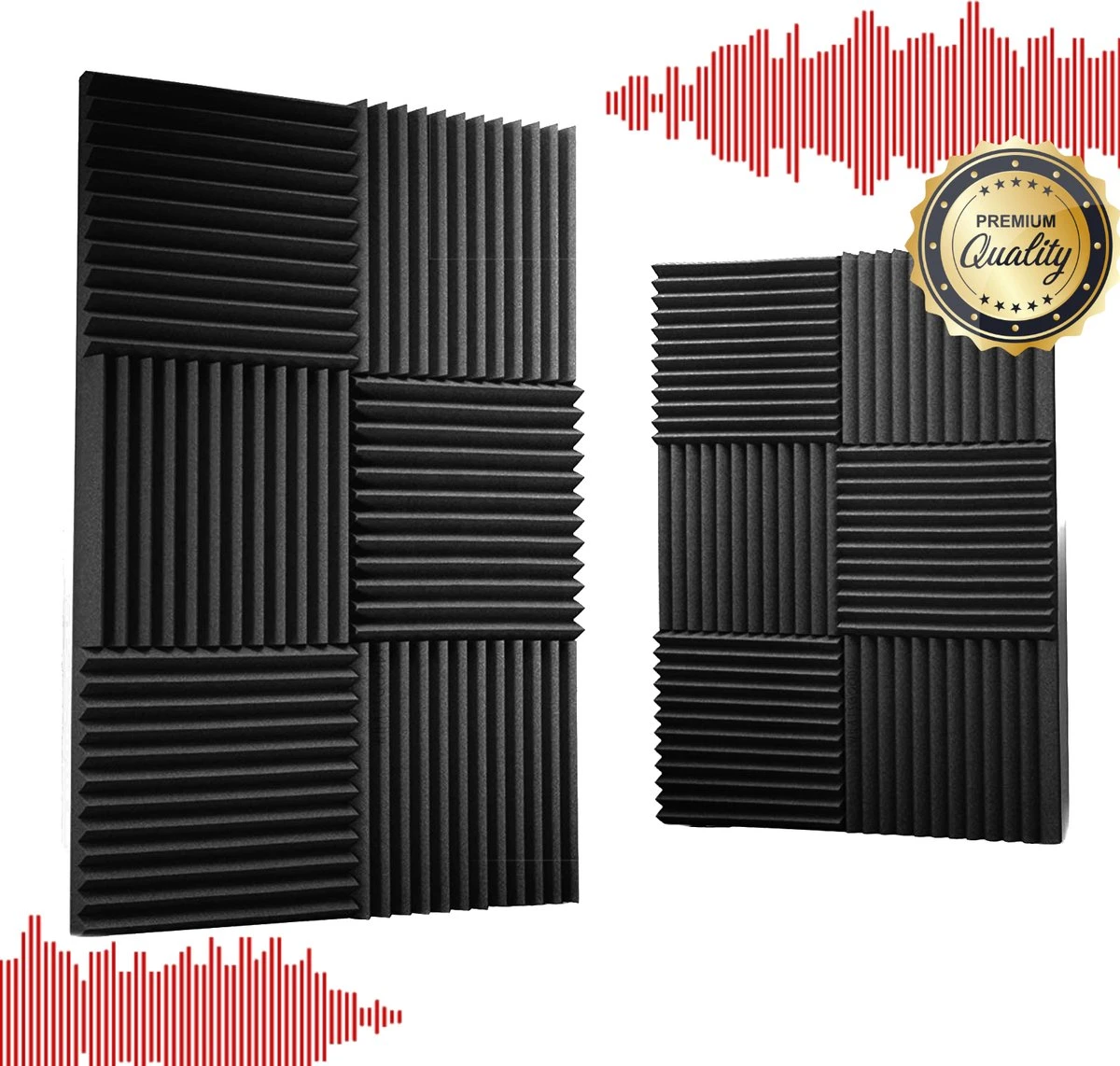 What's Goods® Akoestische Foam Panels 30x30x5cm Set X12 Tegels - Muur Studio Noppenschuim Absorptieplaten / Geluidsisolatie Panelen Zwart + GRATIS 48x Bevestigingstickers 8 What's Goods® Akoestische Foam Panels 30x30x5cm Set X12 Tegels - Muur Studio Noppenschuim Absorptieplaten / Geluidsisolatie Panelen Zwart + GRATIS 48x Bevestigingstickers - Afbeelding 6