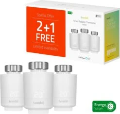 Hombli Smart Radiator Thermostat Expansion Pack (2+1) – Slimme Radiatorknop – Thermostaatkraan – Bluetooth – Bediening Via App - Open Raam Detectie – Verbruiksoverzicht – Spraakbesturing Met Google, Alexa En Siri