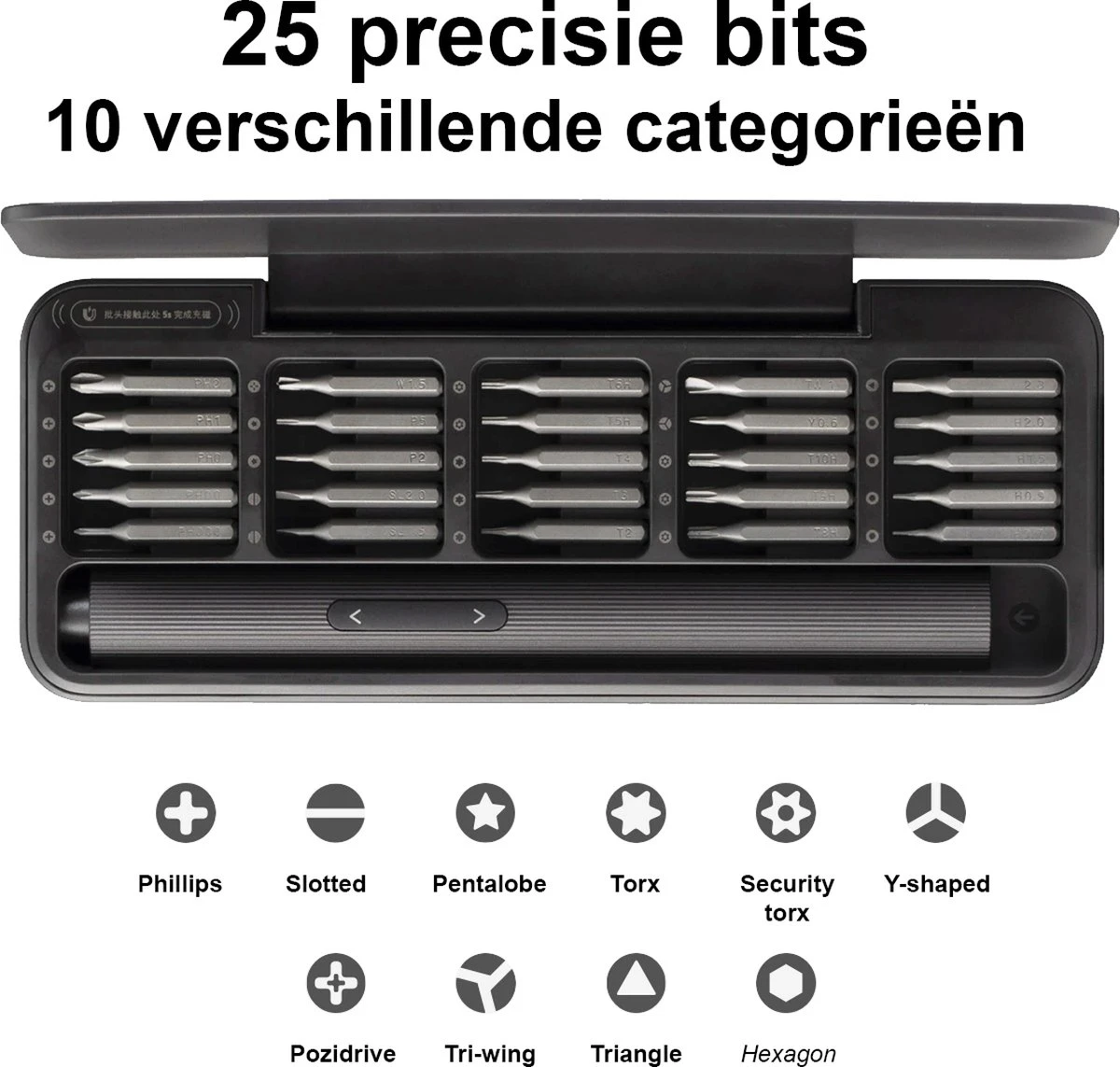 Hoto - Precisie Elektrische Schroevendraaier Set + Magnetische Mat – 25 Bits Hoge Kwaliteit - USB-C Oplaadbaar – Voor Professionele Reparatie - Zwart 5 Hoto - Precisie Elektrische Schroevendraaier Set + Magnetische Mat – 25 Bits Hoge Kwaliteit - USB-C Oplaadbaar – Voor Professionele Reparatie - Zwart - Afbeelding 3