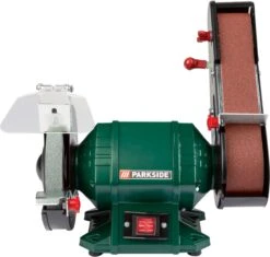 PARKSIDE Staande Bandschuur- En Slijpmachine - Slijp-/schuuroppervlak: Ø150 Mm / 50 X 686 Mm - Snelheid: 23 M/sec. (schuurschijf) Of 15 M/sec. (schuurband) - Vermogen: 240 W - Toerental: 2980 Min-¹ - Ideaal Om Metaal, Hout En Kunststof Te Bewerken