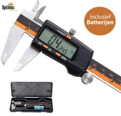 Optimus Professionele Digitale Schuifmaat Met Handige Opbergcase - Incl. Extra Batterijen - RVS - 150mm Meetbereik