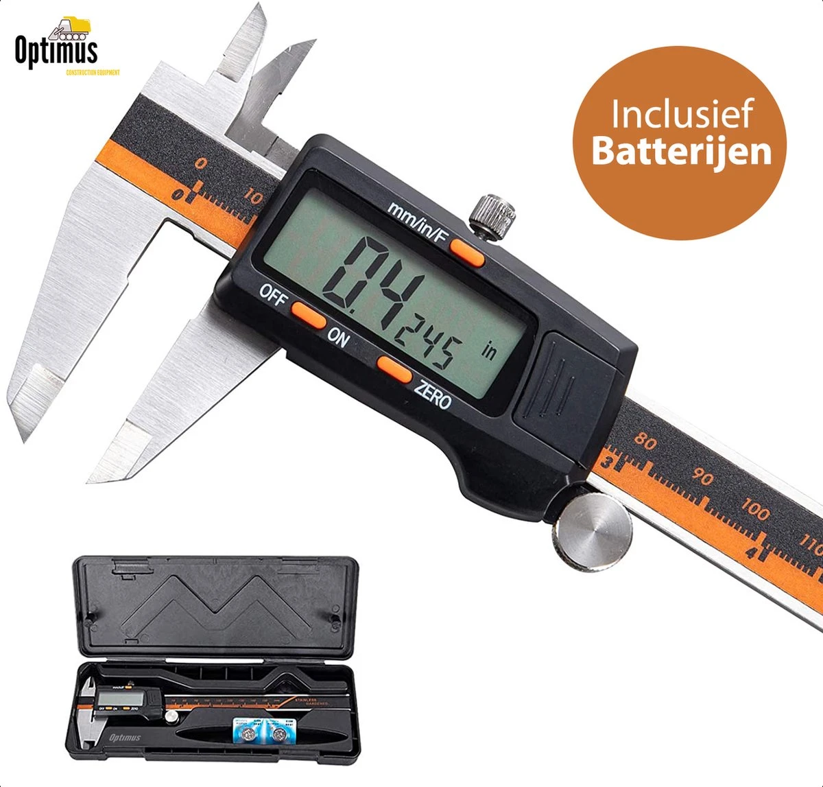 Optimus Professionele Digitale Schuifmaat Met Handige Opbergcase - Incl. Extra Batterijen - RVS - 150mm Meetbereik 3 Optimus Professionele Digitale Schuifmaat Met Handige Opbergcase - Incl. Extra Batterijen - RVS - 150mm Meetbereik