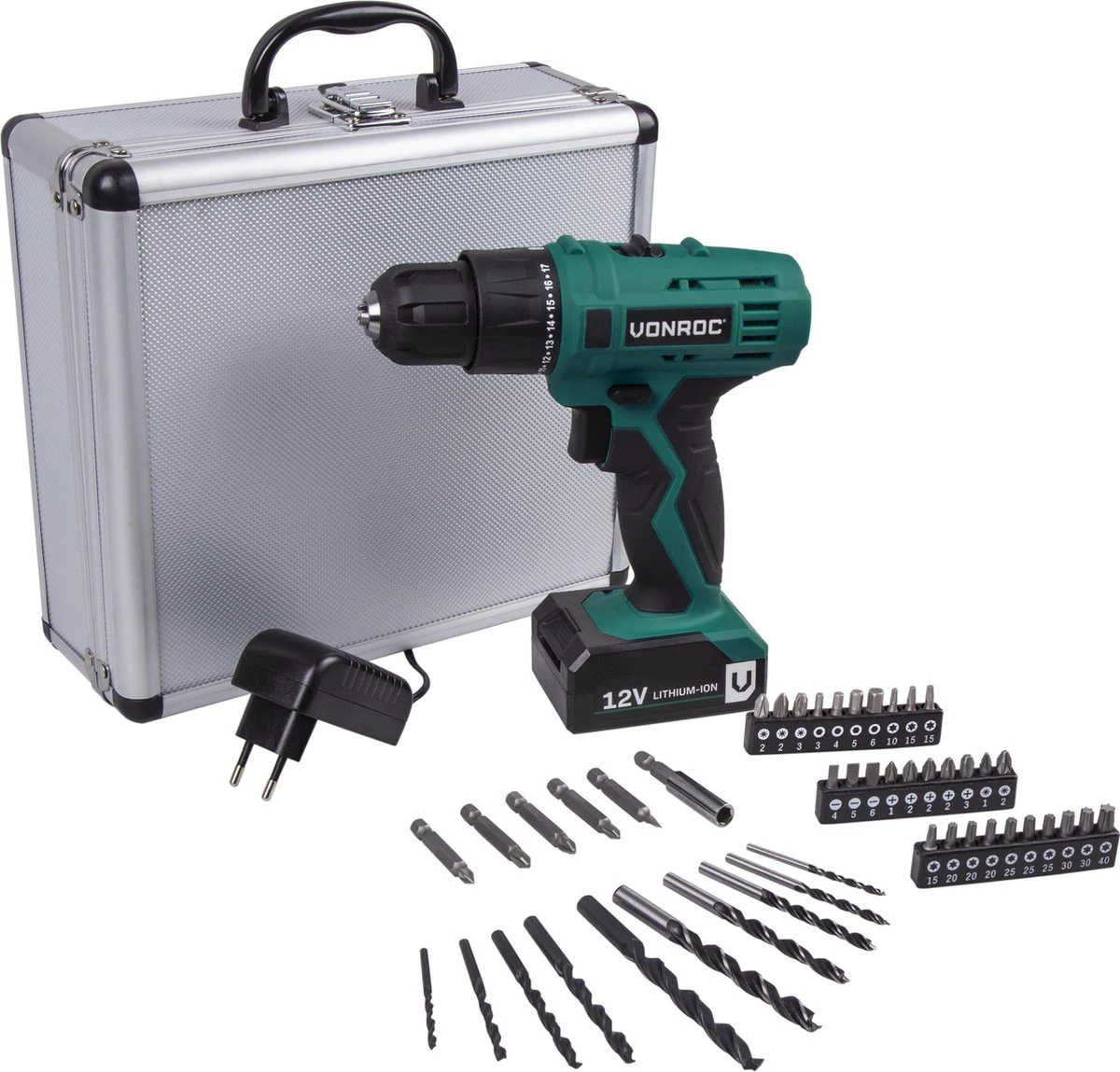 VONROC Accuboormachine – 12V Li-Ion – Incl. Aluminium Opbergkoffer, 46 Accessoires, 1x Accu & Lader 3 VONROC Accuboormachine – 12V Li-Ion – Incl. Aluminium Opbergkoffer, 46 Accessoires, 1x Accu & Lader