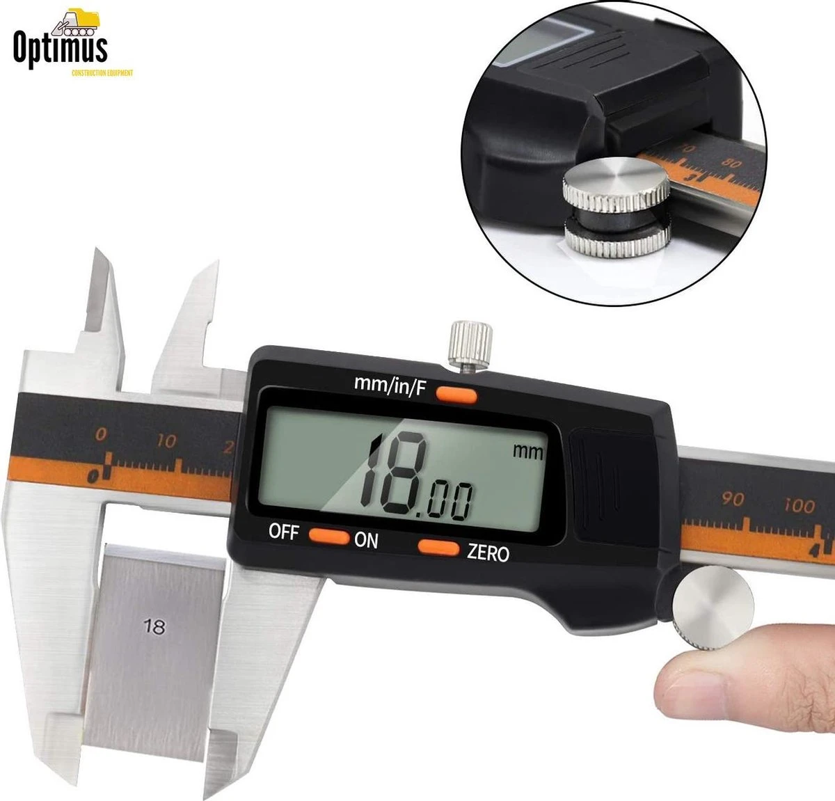 Optimus Professionele Digitale Schuifmaat Met Handige Opbergcase - Incl. Extra Batterijen - RVS - 150mm Meetbereik 4 Optimus Professionele Digitale Schuifmaat Met Handige Opbergcase - Incl. Extra Batterijen - RVS - 150mm Meetbereik - Afbeelding 2