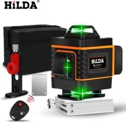Professionele Hilda 4D Kruislijnlaser 16 Lijnen - Zelf Nivellerende - Afstandsbediening - Bouw Laser - Afstand Meter