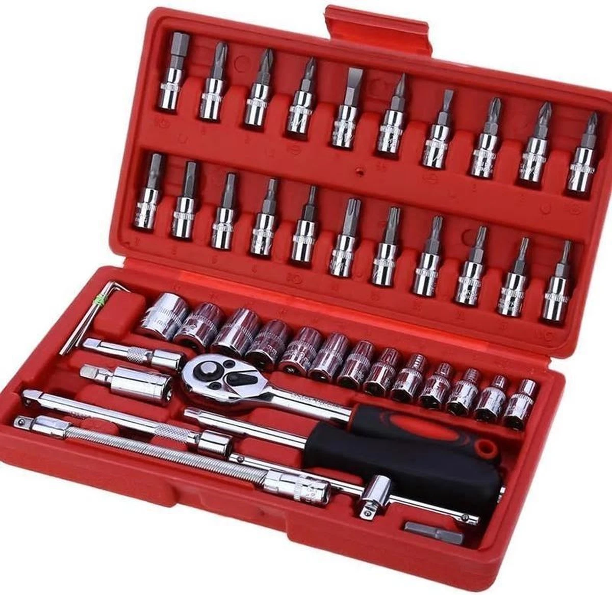 Merkloos Professionele 46-Delige Dopsleutel Set -Met Momentsleutel Ratel & Verlengstuk - Doppendoos Torx/Inbus/Hex/Kruiskop Bit Doppen Set - Hoogwaardig Chroom-vanadiumstaal -1/4" Inch -Met Koffer- Vaderdagset - Gereedschapset - Handgereedschap -Dopsleutelset 3 Merkloos Professionele 46-Delige Dopsleutel Set -Met Momentsleutel Ratel & Verlengstuk - Doppendoos Torx/Inbus/Hex/Kruiskop Bit Doppen Set - Hoogwaardig Chroom-vanadiumstaal -1/4" Inch -Met Koffer- Vaderdagset - Gereedschapset - Handgereedschap -Dopsleutelset