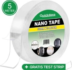 QuickDays®️ Dubbelzijdige Nano Tape Met Gratis Test Strip! - Griptape – Gekko Tape - Magic Tape - Herbruikbaar En Waterproof – 5 Meter