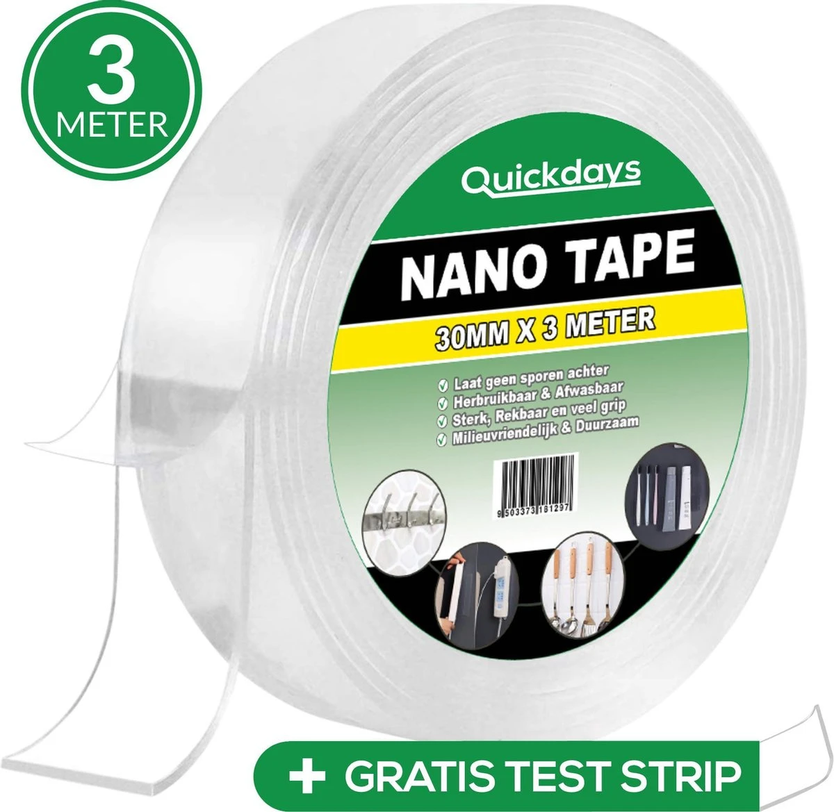 Dubbelzijdige Nano Tape – Herbruikbaar En Waterproof – 3 Meter – Montagetape - Plakband - Griptape – Gekko Tape - Magic Tape 3 Dubbelzijdige Nano Tape – Herbruikbaar En Waterproof – 3 Meter – Montagetape - Plakband - Griptape – Gekko Tape - Magic Tape