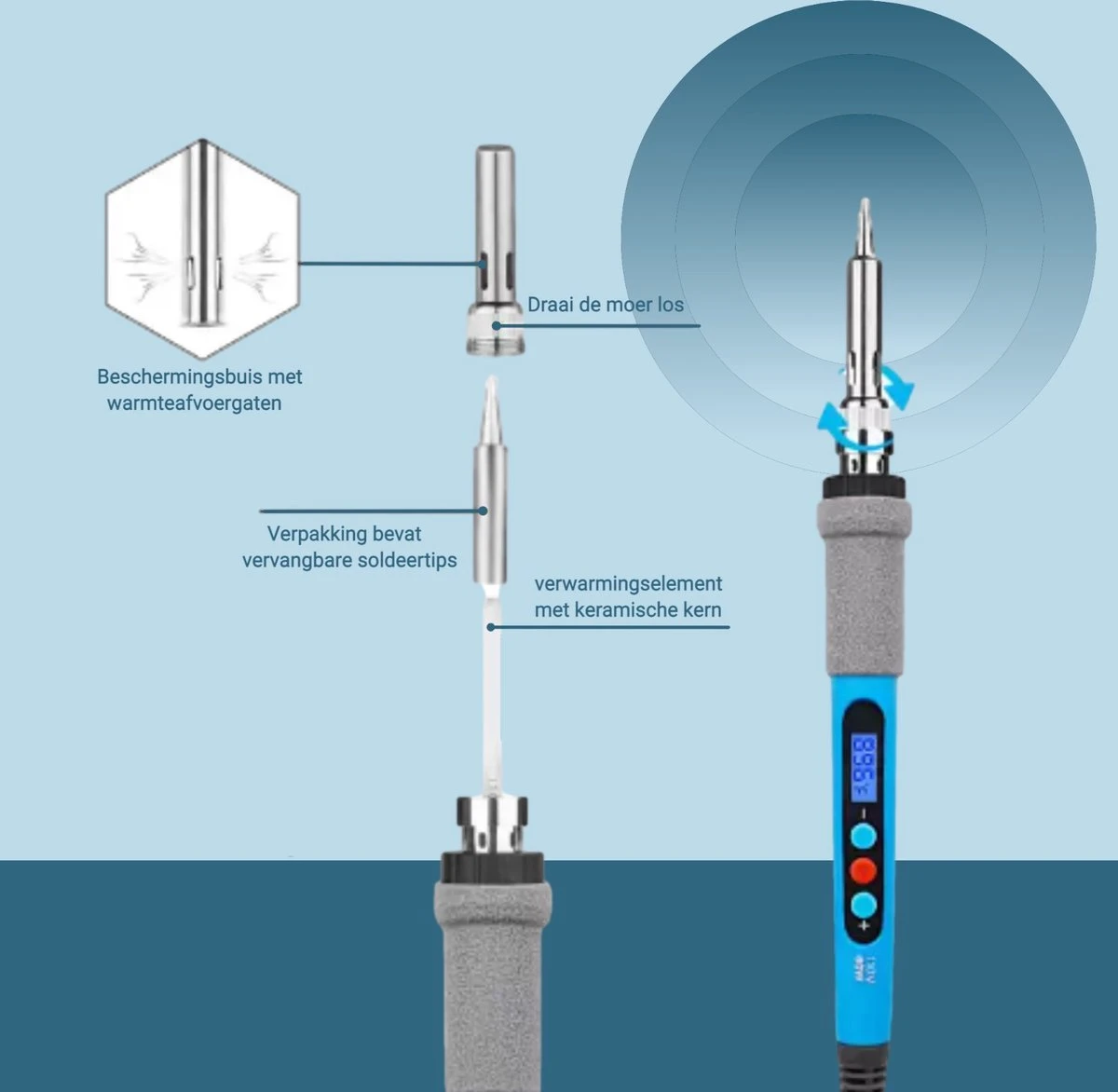 Houtbrander Set Met LCD Display - 44 Delig - Pyrografie - Soldeerbout - Soldeerset - Houtbrander - Soldeerstation - Soldeer 6 Houtbrander Set Met LCD Display - 44 Delig - Pyrografie - Soldeerbout - Soldeerset - Houtbrander - Soldeerstation - Soldeer - Afbeelding 4