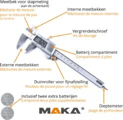 MAKA Digitale Schuifmaat - 150mm - RVS - Extra Batterijen - Opbergcase -Makita Winkel 1200x1173 12