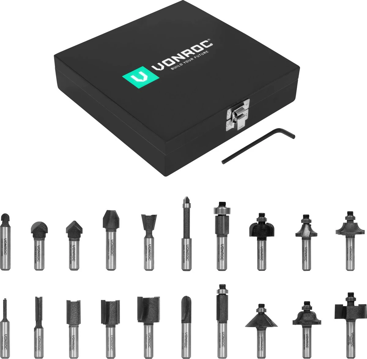 VONROC Freesset / Bovenfrezenset – Topkwaliteit YT9 Staal – 8mm Gereedschapsopname | 20 St. In Luxe Koffer 4 VONROC Freesset / Bovenfrezenset – Topkwaliteit YT9 Staal – 8mm Gereedschapsopname | 20 St. In Luxe Koffer - Afbeelding 2