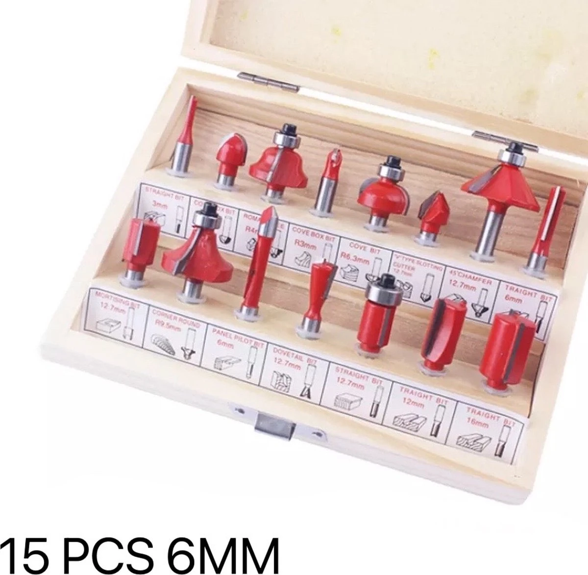 Merkloos Bovenfrezenset 15 Delig - Frezenset 15-delig - Frezenset Voor Bovenfrees - Schachtdiameter 6mm In Hout Koffer 3 Merkloos Bovenfrezenset 15 Delig - Frezenset 15-delig - Frezenset Voor Bovenfrees - Schachtdiameter 6mm In Hout Koffer