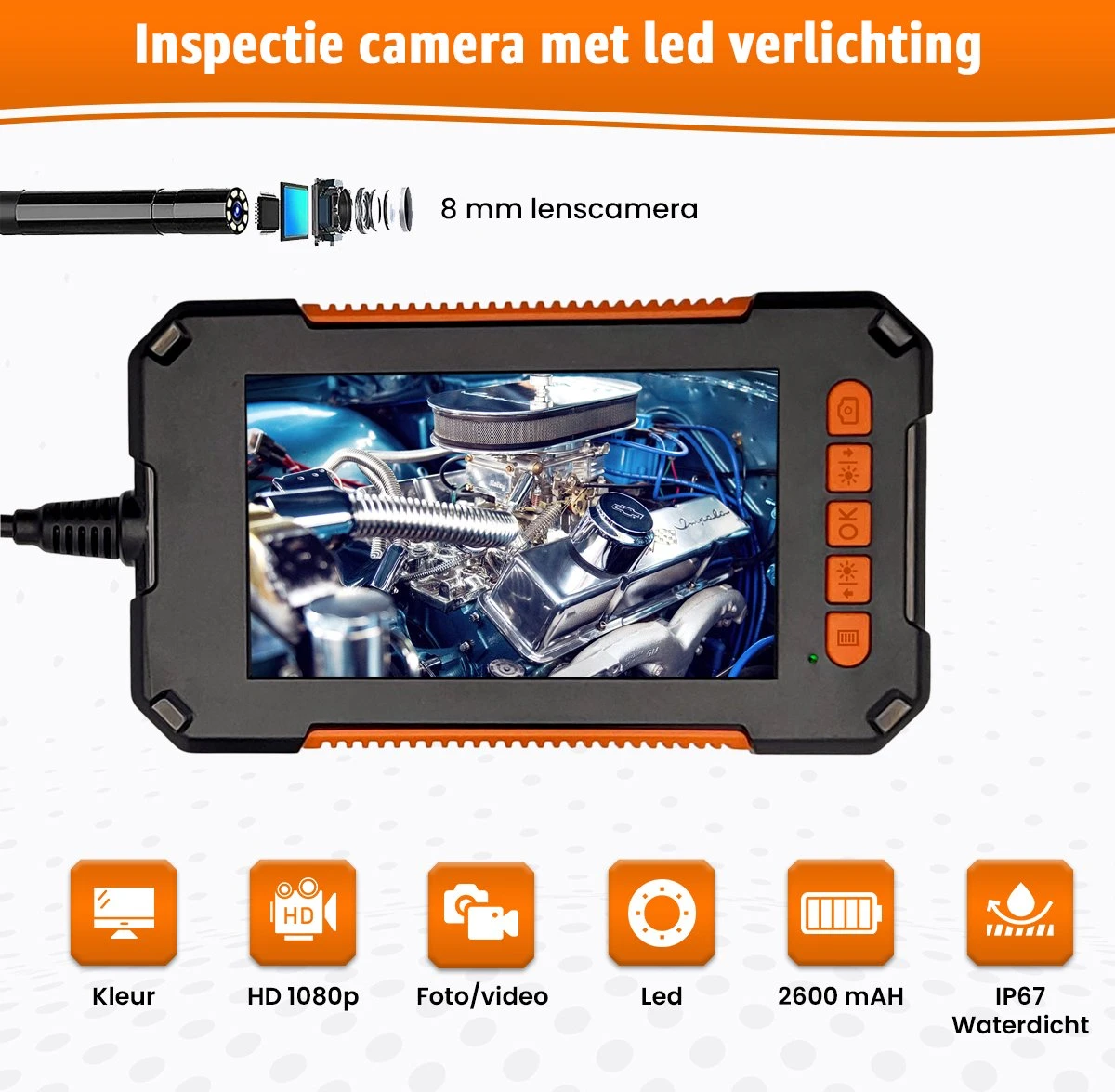 Sightstrong Inspectiecamera Met Scherm 5M - 1080P HD - 4.3 Inch LCD Scherm - Incl. 32GB SD-Kaart- IP67 Waterdicht - LED Verlichting - Endoscoop - Inspectie Camera 6 Sightstrong Inspectiecamera Met Scherm 5M - 1080P HD - 4.3 Inch LCD Scherm - Incl. 32GB SD-Kaart- IP67 Waterdicht - LED Verlichting - Endoscoop - Inspectie Camera - Afbeelding 4