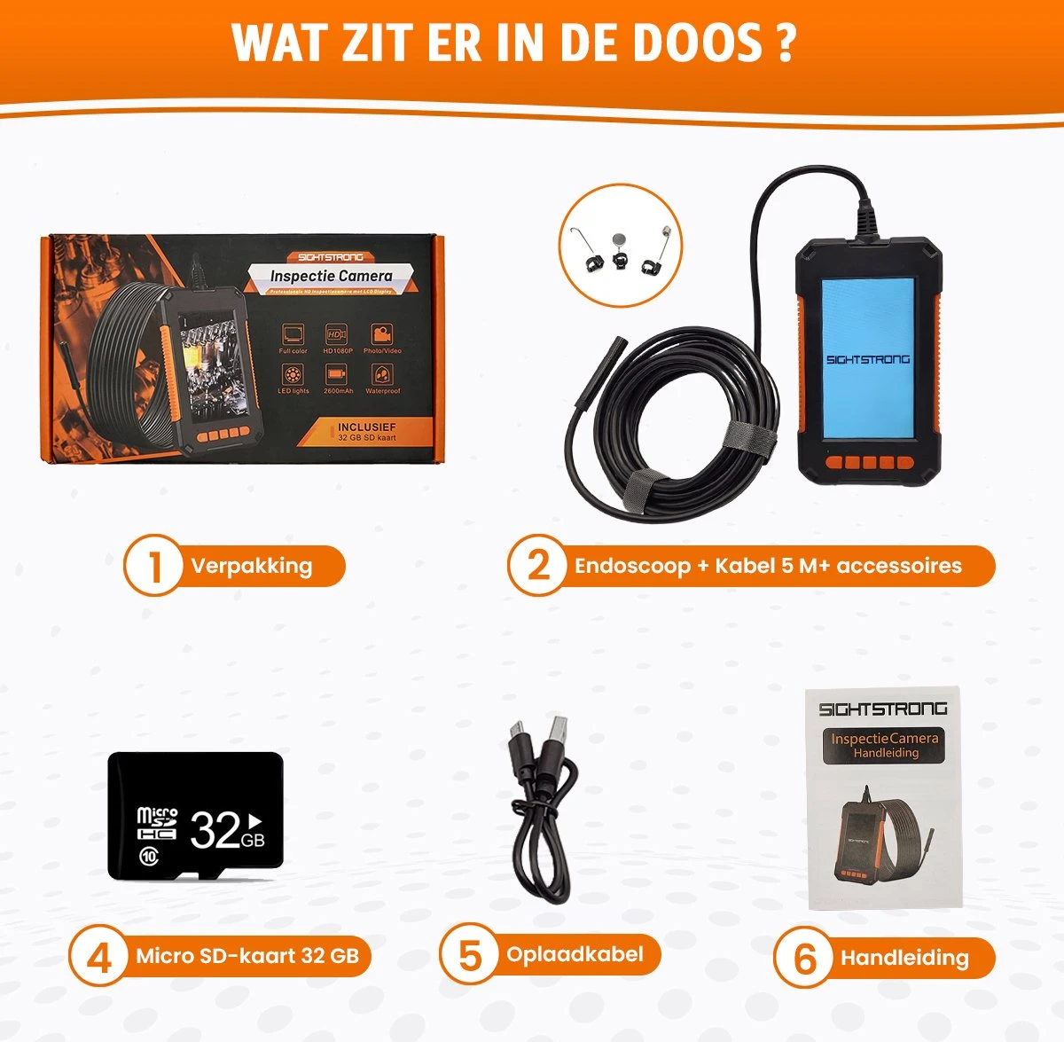 Sightstrong Inspectiecamera Met Scherm 5M - 1080P HD - 4.3 Inch LCD Scherm - Incl. 32GB SD-Kaart- IP67 Waterdicht - LED Verlichting - Endoscoop - Inspectie Camera 9 Sightstrong Inspectiecamera Met Scherm 5M - 1080P HD - 4.3 Inch LCD Scherm - Incl. 32GB SD-Kaart- IP67 Waterdicht - LED Verlichting - Endoscoop - Inspectie Camera - Afbeelding 7