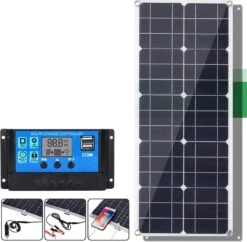 Dokx Flexibel Zonnepaneel - 100W 18V DC USB Monokristallijn Zonnepaneel - Complete Set - Camper - Tuinhuisje - Tent