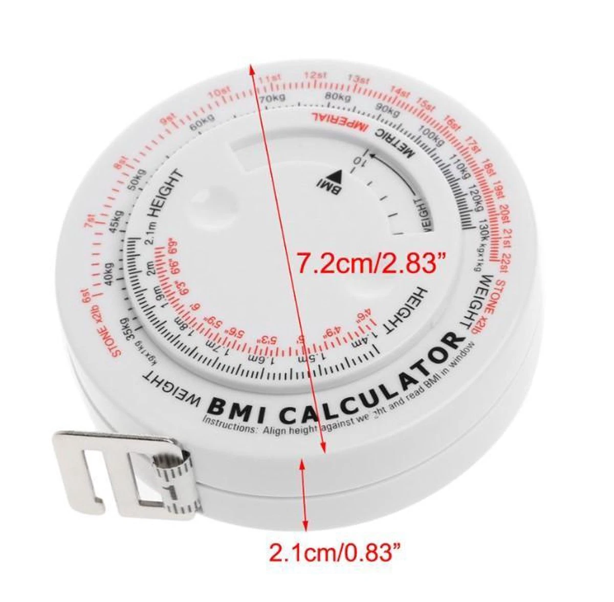 Merkloos Omvang Meetlint Met BMI Meter - Bereken Eenvoudig Uw Body Mass Index - Alternatief Voor Huidplooimeter / Vetmeter - Hulpmiddel Bij Afvallen - Wit 7 Merkloos Omvang Meetlint Met BMI Meter - Bereken Eenvoudig Uw Body Mass Index - Alternatief Voor Huidplooimeter / Vetmeter - Hulpmiddel Bij Afvallen - Wit - Afbeelding 5
