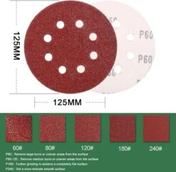 Faseras Schuurschijf/Schuurpapier Set - 120 Stuks - 125MM - 60/80/120/180/240 Grit - Klittenbandbevestiging - Voor Excentrische Schuurmachines -Makita Winkel 1200x1176 5