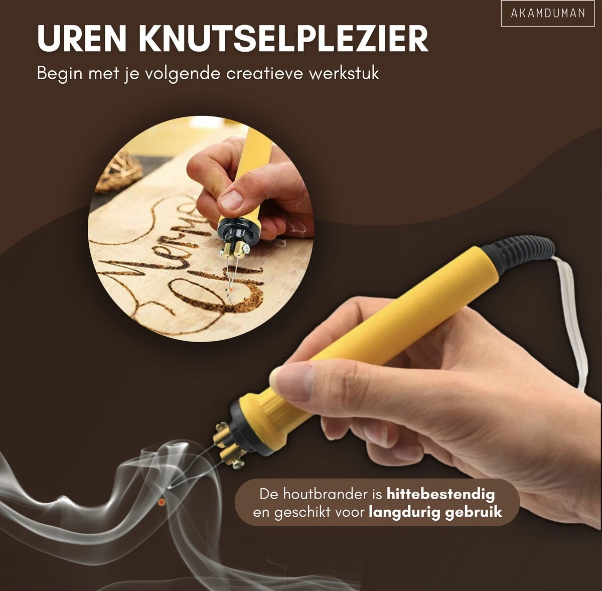 Akamduman Houtbrander Set Voor Pyrografie - 23 Opzetstukken + 2 Soldeerbouten, Inclusief Tas En Temperatuur Instelbaar 6 Akamduman Houtbrander Set Voor Pyrografie - 23 Opzetstukken + 2 Soldeerbouten, Inclusief Tas En Temperatuur Instelbaar - Afbeelding 4