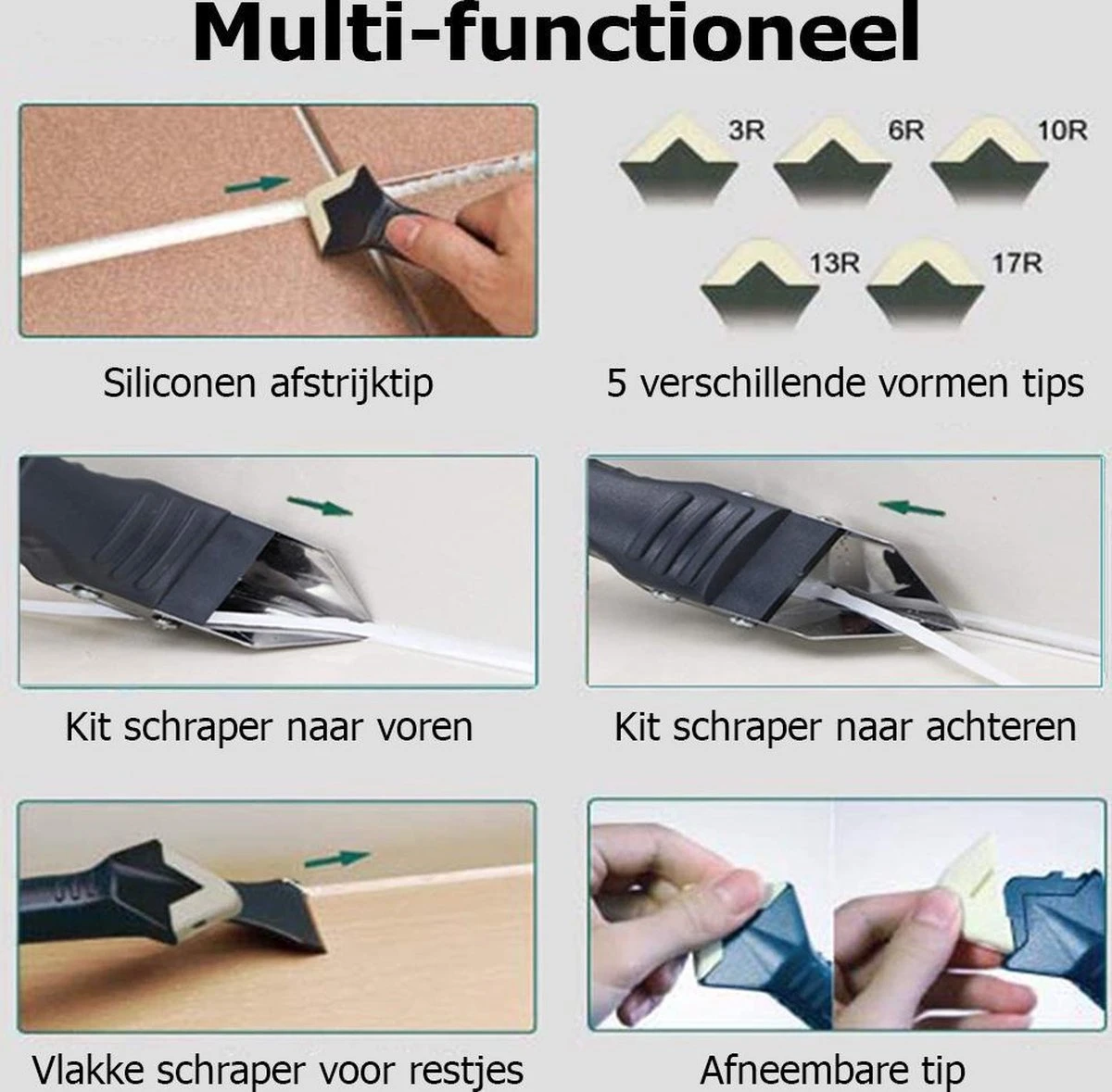 3-in-1 Kit Schraper | Kitspatel | Siliconen En Kit Verwijderaar | De Ultieme Tool Voor Kit Verwijderen En Zetten Van Strakke Randen 4 3-in-1 Kit Schraper | Kitspatel | Siliconen En Kit Verwijderaar | De Ultieme Tool Voor Kit Verwijderen En Zetten Van Strakke Randen - Afbeelding 2
