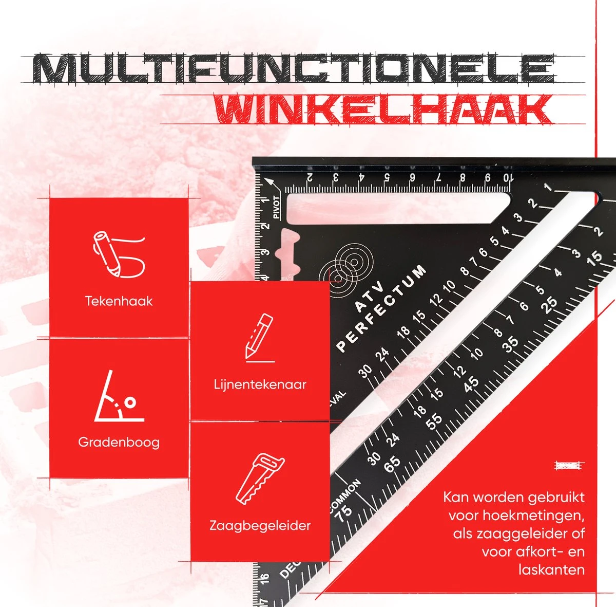 ATV PERFECTUM Winkelhaak – Metrisch - Aluminium - Hoekmeter – Speed Square -Blokhaak – Zwaaihaak 9 ATV PERFECTUM Winkelhaak – Metrisch - Aluminium - Hoekmeter – Speed Square -Blokhaak – Zwaaihaak - Afbeelding 7