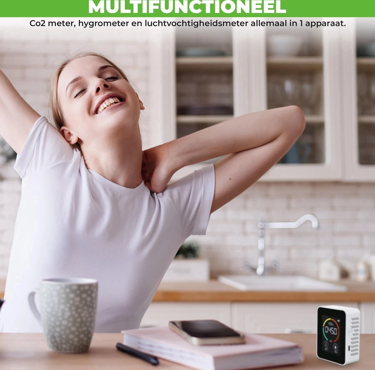 Igoods Professionele CO2 Meter - Luchtkwaliteitsmeter - Binnen - CO2 Melder & Monitor - Horeca - Thermometer - CO2 Detector - Koolstofdioxide Meter 4 Igoods Professionele CO2 Meter - Luchtkwaliteitsmeter - Binnen - CO2 Melder & Monitor - Horeca - Thermometer - CO2 Detector - Koolstofdioxide Meter - Afbeelding 2