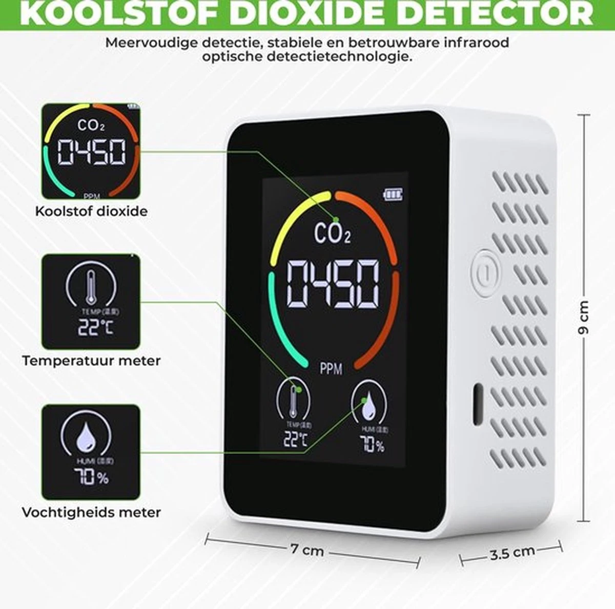 Igoods Professionele CO2 Meter - Luchtkwaliteitsmeter - Binnen - CO2 Melder & Monitor - Horeca - Thermometer - CO2 Detector - Koolstofdioxide Meter 3 Igoods Professionele CO2 Meter - Luchtkwaliteitsmeter - Binnen - CO2 Melder & Monitor - Horeca - Thermometer - CO2 Detector - Koolstofdioxide Meter