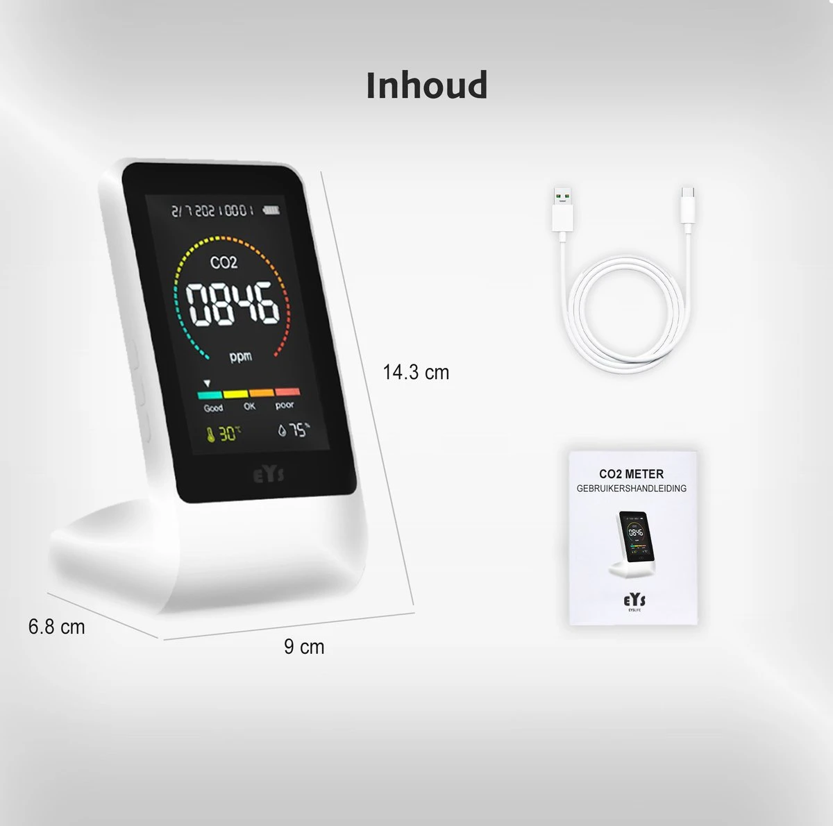 EYSLife® CO2 Meter PRO - Hygrometer Voor Binnen En Buiten – CO2 Melder Met Thermometer & Luchtvochtigheidsmeter – Complete Luchtkwaliteitsmeter 10 EYSLife® CO2 Meter PRO - Hygrometer Voor Binnen En Buiten – CO2 Melder Met Thermometer & Luchtvochtigheidsmeter – Complete Luchtkwaliteitsmeter - Afbeelding 8