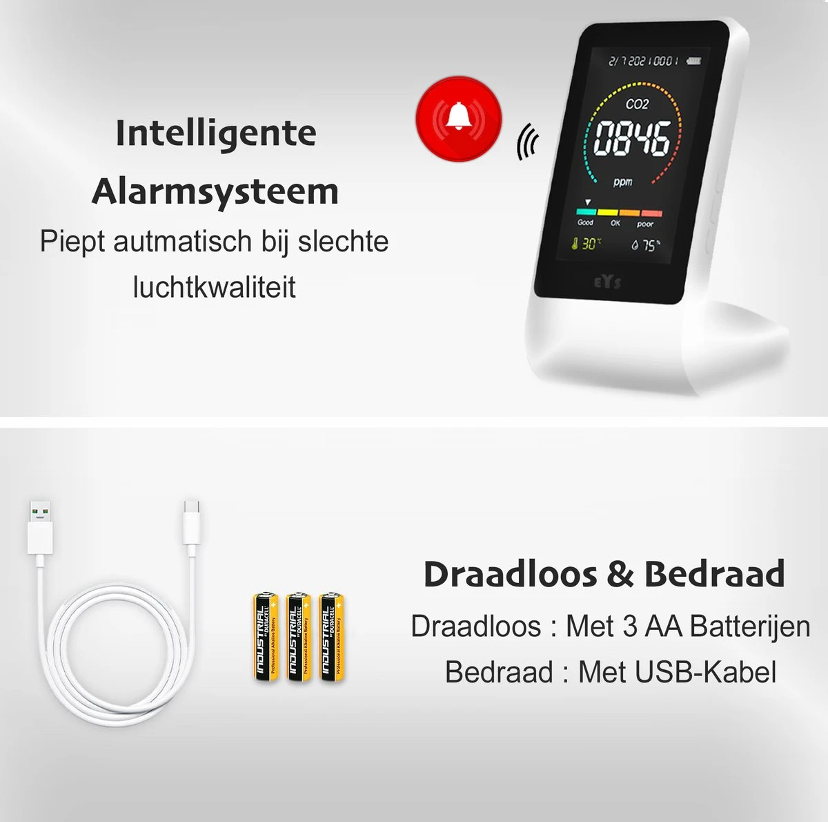 EYSLife® CO2 Meter PRO - Hygrometer Voor Binnen En Buiten – CO2 Melder Met Thermometer & Luchtvochtigheidsmeter – Complete Luchtkwaliteitsmeter 14 EYSLife® CO2 Meter PRO - Hygrometer Voor Binnen En Buiten – CO2 Melder Met Thermometer & Luchtvochtigheidsmeter – Complete Luchtkwaliteitsmeter - Afbeelding 12