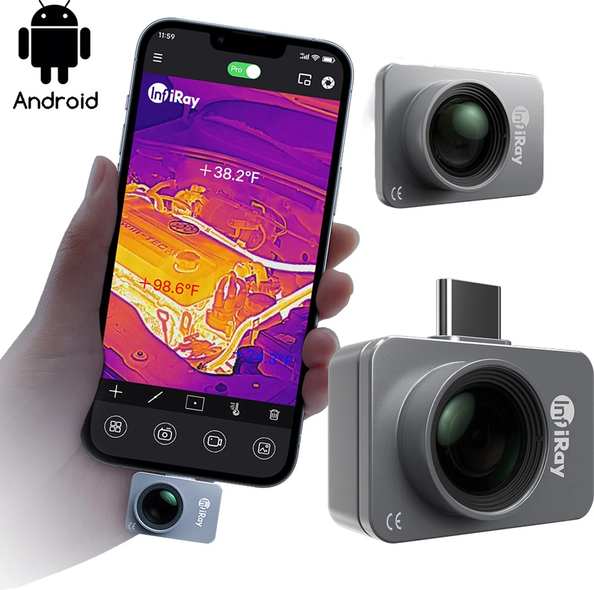 Infiray P2 PRO Warmtebeeldcamera Met Optische Lens - Warmtecamera Voor Android - Warmtemeter - Infrarood Camera 256x192 Pixels - 25 Hz -20° Tot 550° 3 Infiray P2 PRO Warmtebeeldcamera Met Optische Lens - Warmtecamera Voor Android - Warmtemeter - Infrarood Camera 256x192 Pixels - 25 Hz -20° Tot 550°