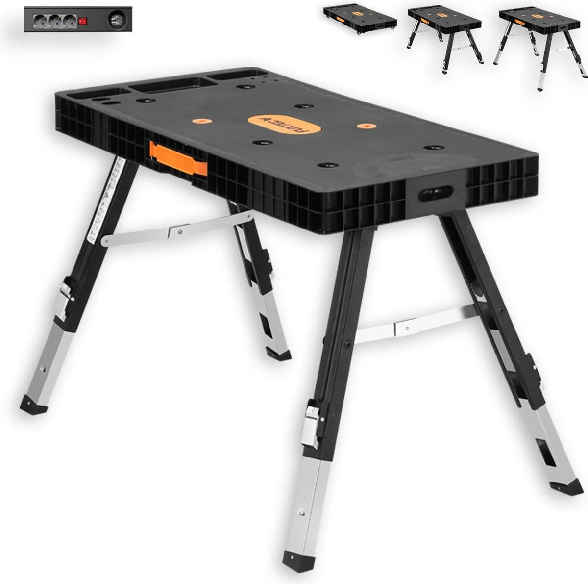 FUXTEC Werkbank - 5in1 - Universele Werkbank, Werkplatform, Steiger, Zaagbok, Transportrol En Werkplaatsrolbord In één - FX-WB 3 FUXTEC Werkbank - 5in1 - Universele Werkbank, Werkplatform, Steiger, Zaagbok, Transportrol En Werkplaatsrolbord In één - FX-WB