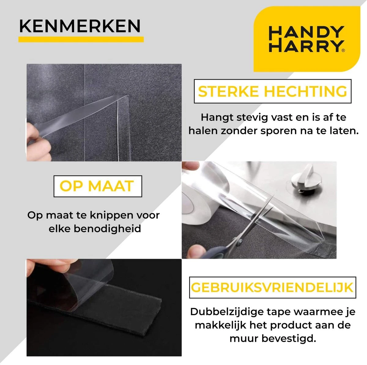 Handy Harry® Dubbelzijdig Magic Nano Gekko Grip Tape - Dubbelzijdige Tape - Herbruikbaar En Wasbaar - 6 Meter 5 Handy Harry® Dubbelzijdig Magic Nano Gekko Grip Tape - Dubbelzijdige Tape - Herbruikbaar En Wasbaar - 6 Meter - Afbeelding 3