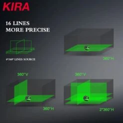 KIRA Zelfnivellerende Kruislijnlaser Met 16 Lijnen- 4D Laser- Meet Bereik 25 Meter -Op Afstand Bestuurbaar- Inclusief Muurbeugel - 360 Graden Statief-Lijnlaser - Kruislaser - Rotatielaser - Groene Lasers - Waterproof - Laserwaterpas -Makita Winkel 1200x1194 25