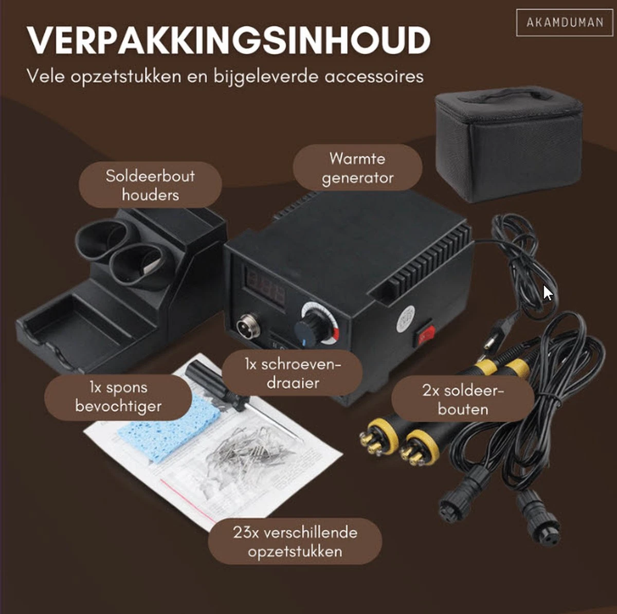 Akamduman Houtbrander Set Voor Pyrografie - 23 Opzetstukken + 2 Soldeerbouten, Inclusief Tas En Temperatuur Instelbaar 8 Akamduman Houtbrander Set Voor Pyrografie - 23 Opzetstukken + 2 Soldeerbouten, Inclusief Tas En Temperatuur Instelbaar - Afbeelding 6