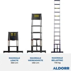 ALDORR Professional - Telescoopladder 3,80 Meter - Met Optigrip™ En Extra Brede Treden -Makita Winkel 1200x1195 30