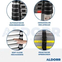 ALDORR Home - Telescoopladder 2,60 Meter - Soft Closing - Aluminium -Makita Winkel 1200x1195 32