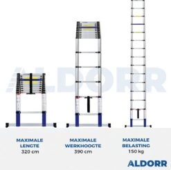 ALDORR Home - Telescoopladder 3,20 Meter - Met Stabilisatievoet En Soft Closing -Makita Winkel 1200x1195 34
