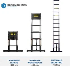 Borg Professionele Telescopische - Zwarte Uitvoering - Uitschuifbare Ladder - 3.8m - Met Softclose En Dwarsbalk 10 Borg Professionele Telescopische - Zwarte Uitvoering - Uitschuifbare Ladder - 3.8m - Met Softclose En Dwarsbalk -Makita Winkel 1200x1195 37