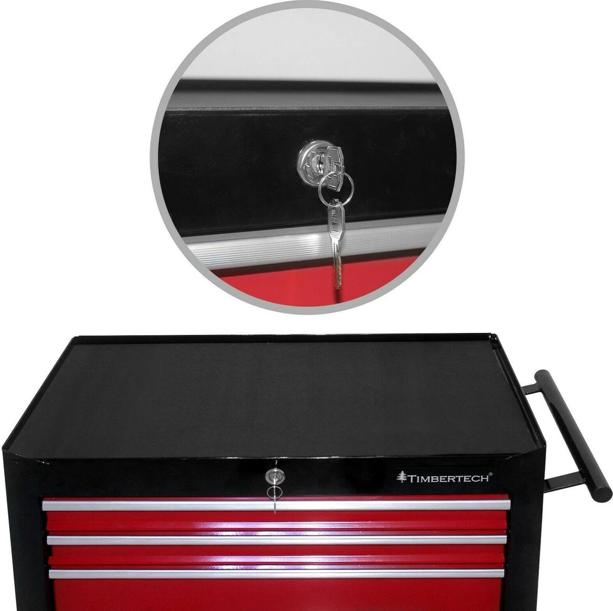 Timbertech - Afsluitbare Werkplaatswagen Op Wielen Met Parkeerrem - Exclusief Gereedschappen - 7 Laden Met Inleg - Gereedschapswagen - Montagewagen - Trolley Voor Diverse Gereedschappen - Staal - Rood/Zwart 6 Timbertech - Afsluitbare Werkplaatswagen Op Wielen Met Parkeerrem - Exclusief Gereedschappen - 7 Laden Met Inleg - Gereedschapswagen - Montagewagen - Trolley Voor Diverse Gereedschappen - Staal - Rood/Zwart - Afbeelding 4