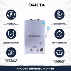 Merkloos Dakta® Propaan | Butaan | LPG Geiser 12 Liter / Minuut Boiler | Ideaal Voor Camper / Camping | Snel Heet Water | Inclusief Douche | Boiler | Keukenboiler | Boot -Makita Winkel 1200x1196 30