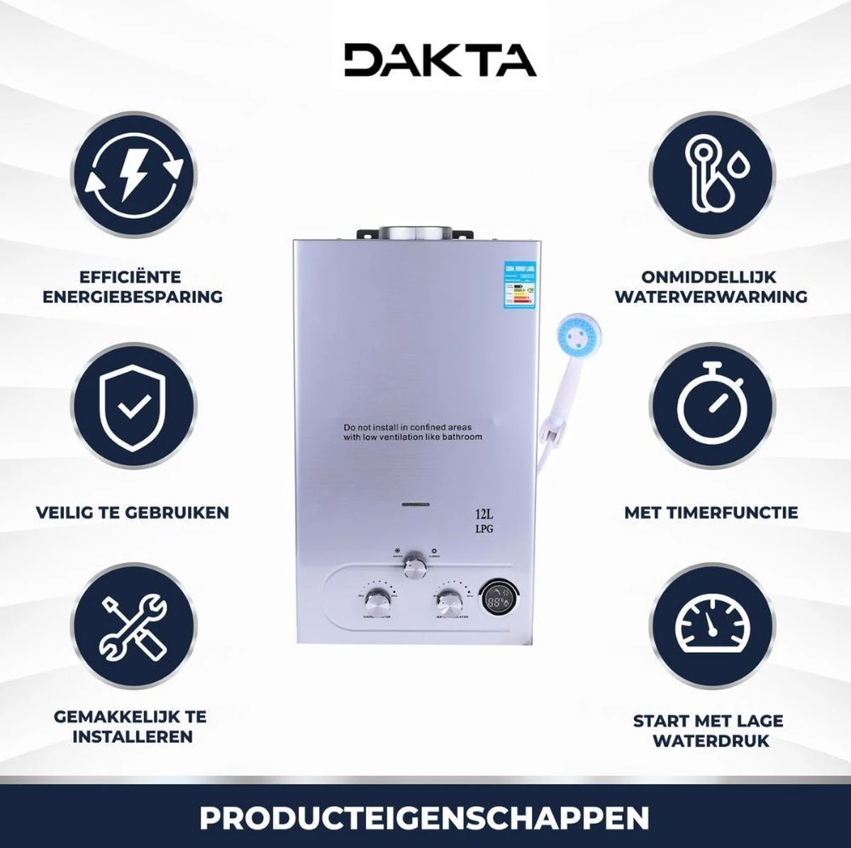 Merkloos Dakta® Propaan - Boiler - LPG Geiser 16 Liter / Minuut Boiler - Ideaal Voor Camper - Caravan - Boot - Camping - Snel Heet Water - Inclusief Douche 8 Merkloos Dakta® Propaan - Boiler - LPG Geiser 16 Liter / Minuut Boiler - Ideaal Voor Camper - Caravan - Boot - Camping - Snel Heet Water - Inclusief Douche - Afbeelding 6
