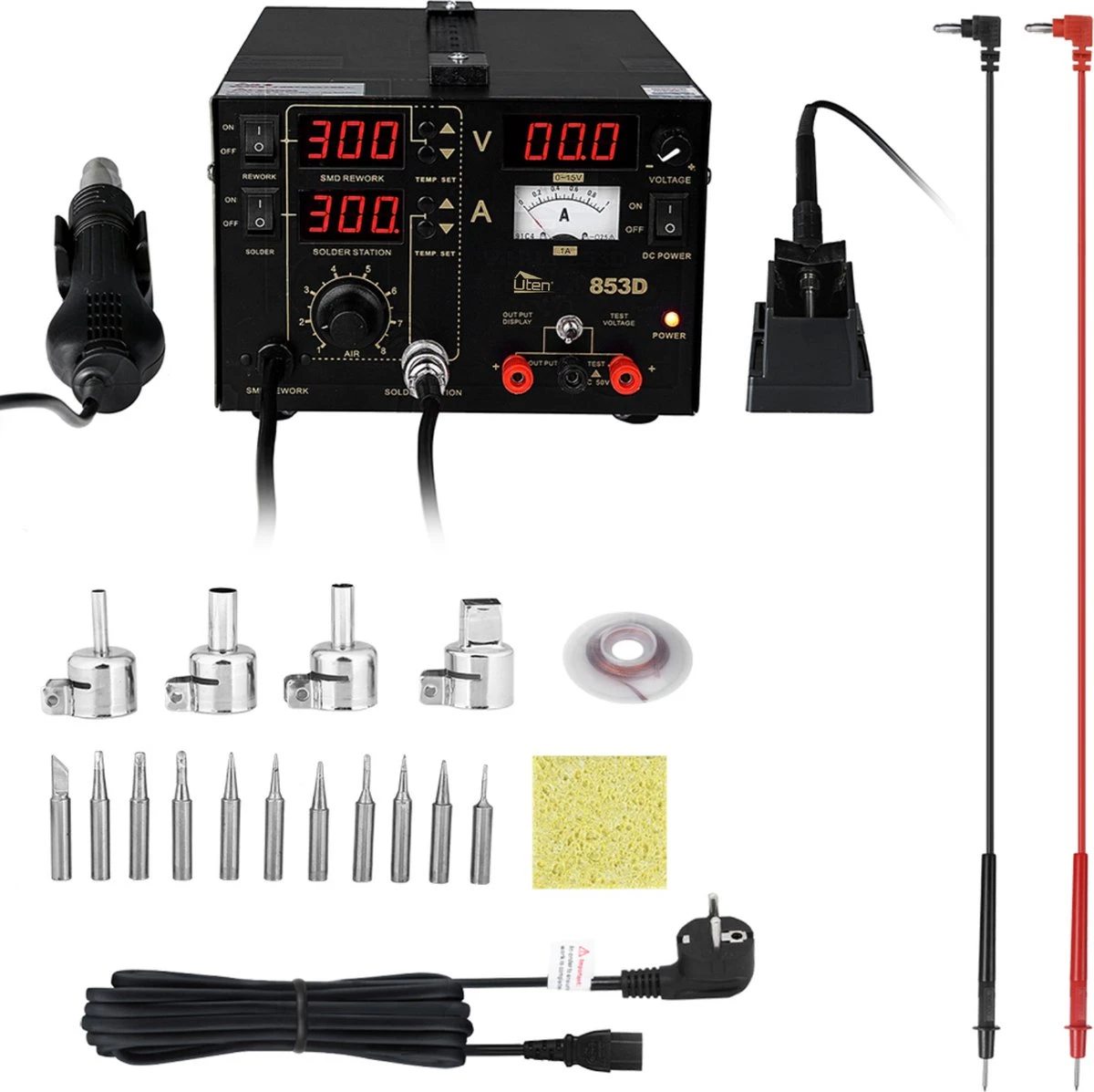 Uten 853D 3in1 Soldeerstation Digitaal Set - 760 Watt - Led Display - Soldeerstation Heteluchtpistool - Mit Verwisselbare Luchtuitlaten 4 Stukken - Soldeerbout Elektrisch - 200-480°c - Voor Smd Componenten 11 Uten 853D 3in1 Soldeerstation Digitaal Set - 760 Watt - Led Display - Soldeerstation Heteluchtpistool - Mit Verwisselbare Luchtuitlaten 4 Stukken - Soldeerbout Elektrisch - 200-480°c - Voor Smd Componenten - Afbeelding 9