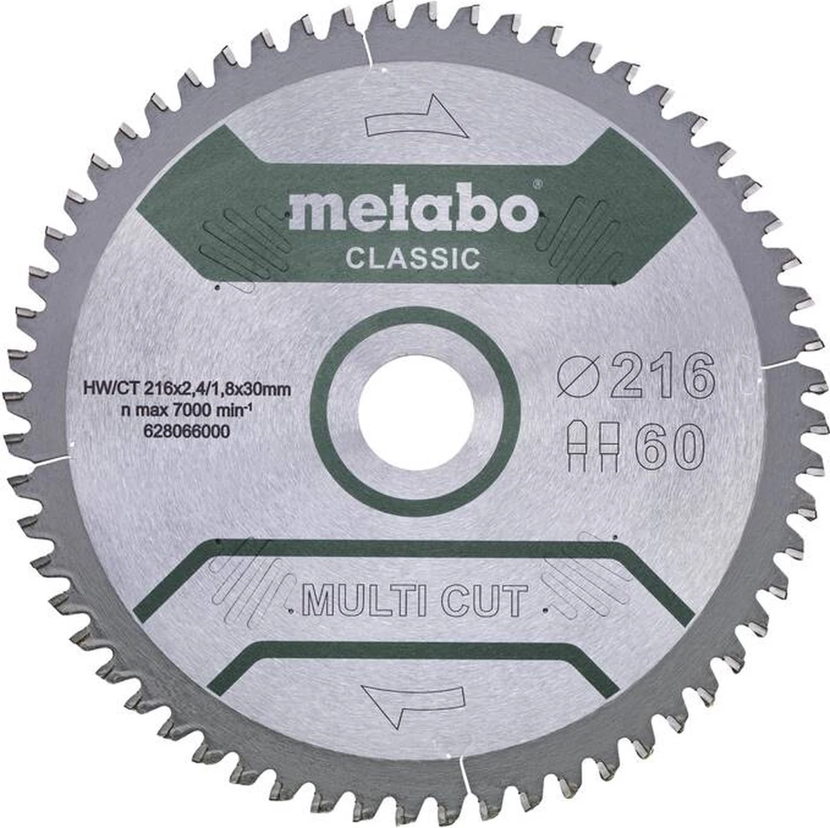 Metabo 628066000 Multi Cut Cirkelzaagblad - 216 X 30 X 60T - Hout / Epoxy / Aluminium / Kunststof 5 Metabo 628066000 Multi Cut Cirkelzaagblad - 216 X 30 X 60T - Hout / Epoxy / Aluminium / Kunststof - Afbeelding 3