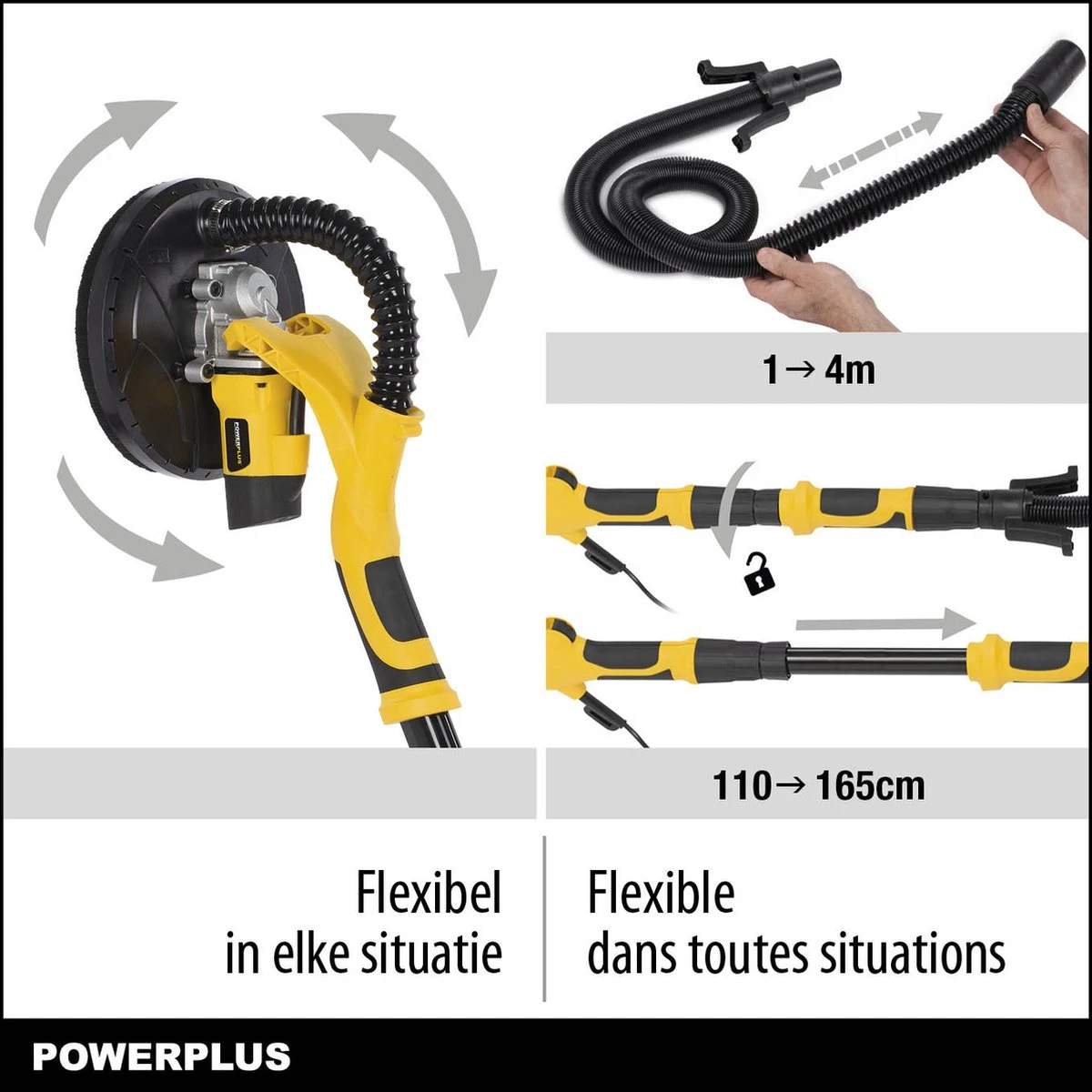 Powerplus POWX04761 Telescopische Langnekschuurmachine - 710W - Ø225mm - Incl. 6x Schuurpapier - Voor Plafond En Muur 4 Powerplus POWX04761 Telescopische Langnekschuurmachine - 710W - Ø225mm - Incl. 6x Schuurpapier - Voor Plafond En Muur - Afbeelding 2