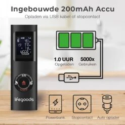 LifeGoods Laser Afstandsmeter - 40M - USB Oplaadbaar Incl. Kabel - Zwart -Makita Winkel 1200x1200 1164