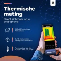 Vulpes Tech® Warmtebeeldcamera PRO - Warmtemeter Voor Android (USB-C) Apparaten - -20 Tot +550°C - 256 X 192 Pixel - Thermische Camera - Pro Versie -Makita Winkel 1200x1200 1199